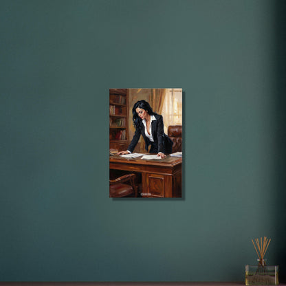 Hübsche Anwältin im Büro auf einer Leinwand