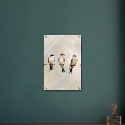 Sitzende Vögel auf dem Draht in Acrylfarben auf einem Acrylbild