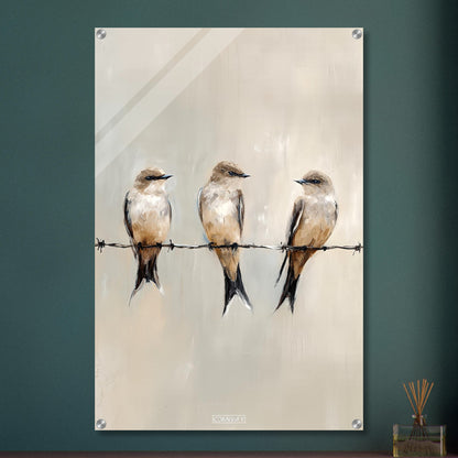 Sitzende Vögel auf dem Draht in Acrylfarben auf einem Acrylbild