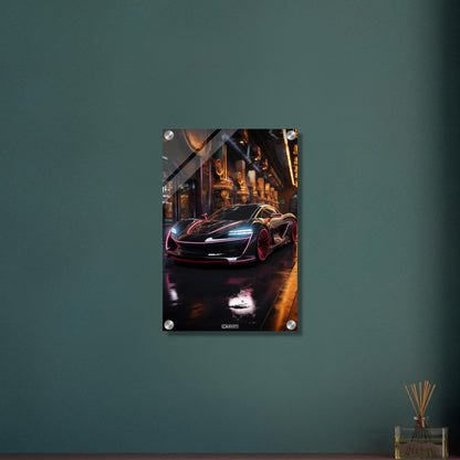 McLaren Senna in schwarzer Farbe mit pinken Akzenten auf einem Acrylbild