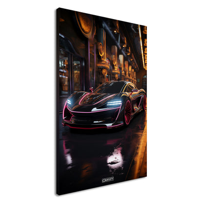 McLaren Senna in schwarzer Farbe mit pinken Akzenten auf einer Leinwand