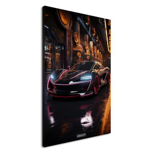 McLaren Senna in schwarzer Farbe mit pinken Akzenten auf einer Leinwand