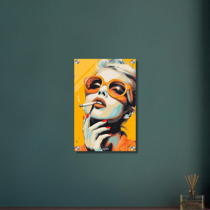 Marilyn Monroe mit einer Zigarette und Sonnenbrille im Pop Art Stil auf einem Acrylbild