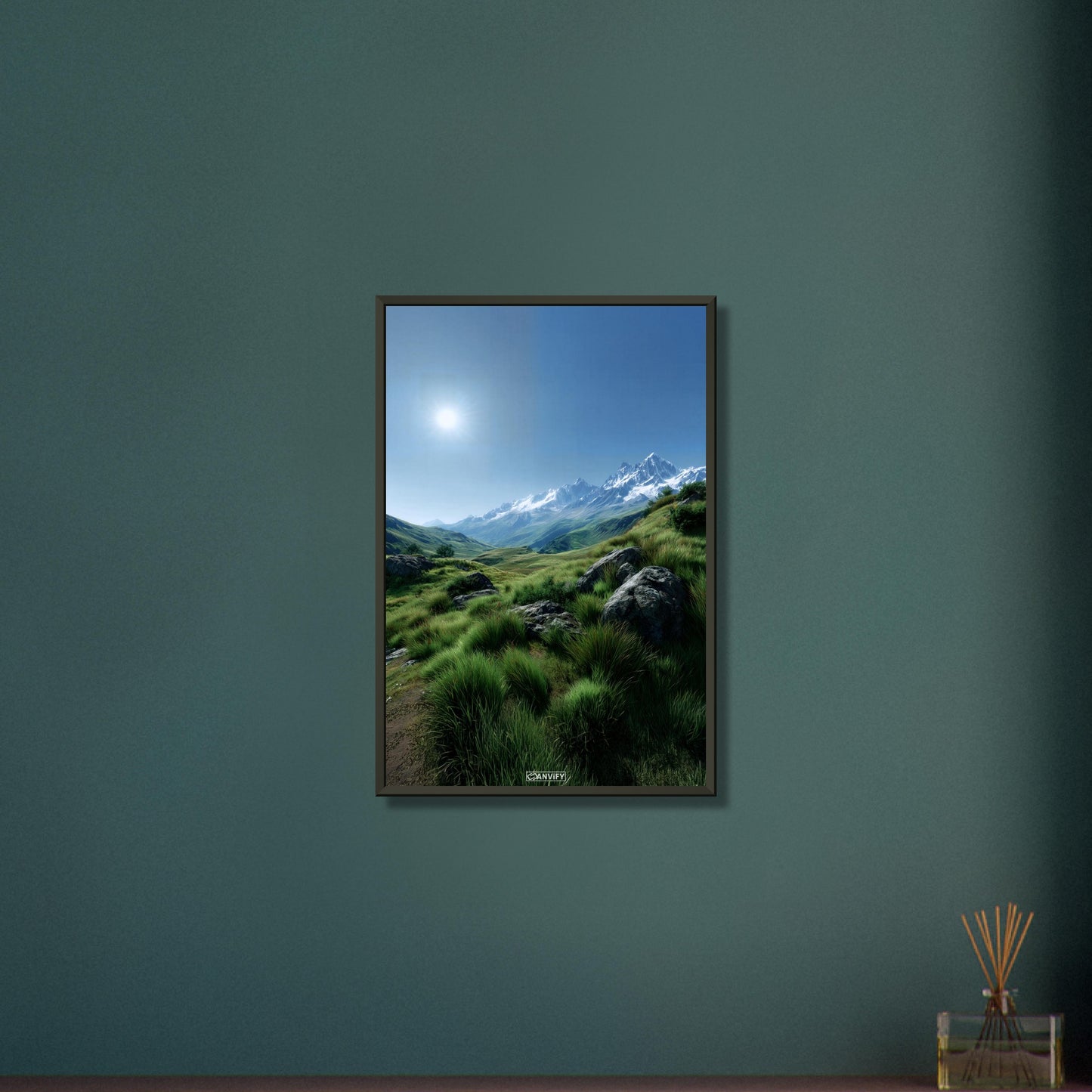 Atemberaubender Anblick auf das Hochgebirge Kaukasus auf einem Poster im Metallrahmen