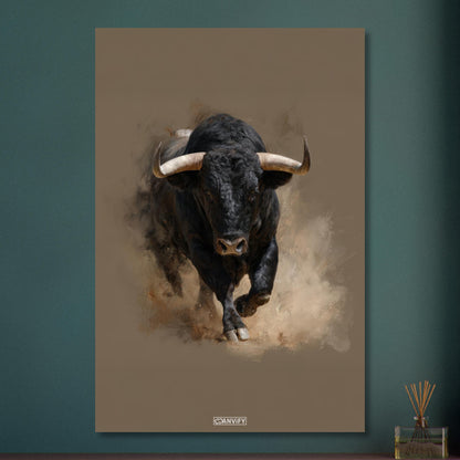 Schwarzer Stier mit Acrylfarben gemalt auf Aluminium
