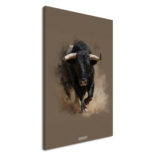 Schwarzer Stier mit Acrylfarben gemalt auf einer Leinwand