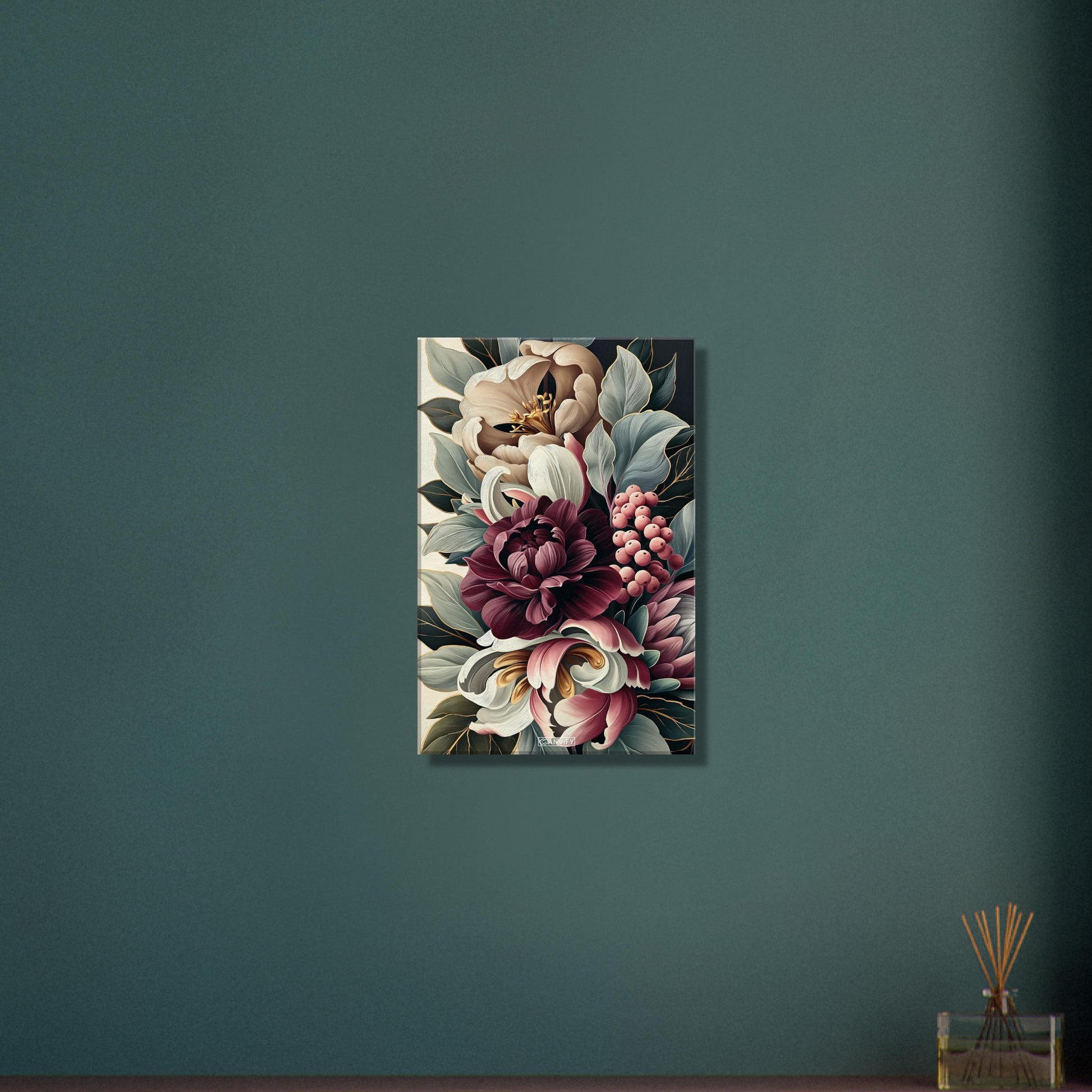 Blumenstrauß in Burgunderrot im Ölfarbenstil auf einer Leinwand