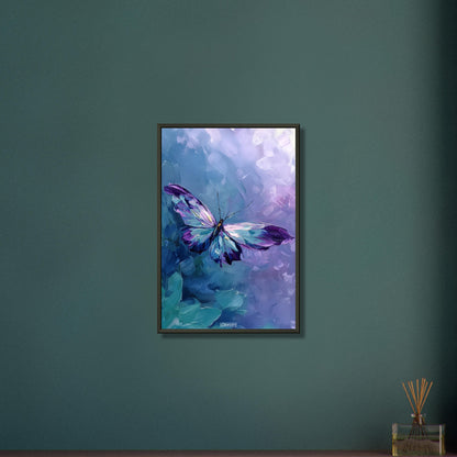 Bunter Schmetterling in Acrylfarben auf einem Poster im Metallrahmen
