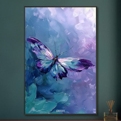 Bunter Schmetterling in Acrylfarben auf einem Poster im Metallrahmen