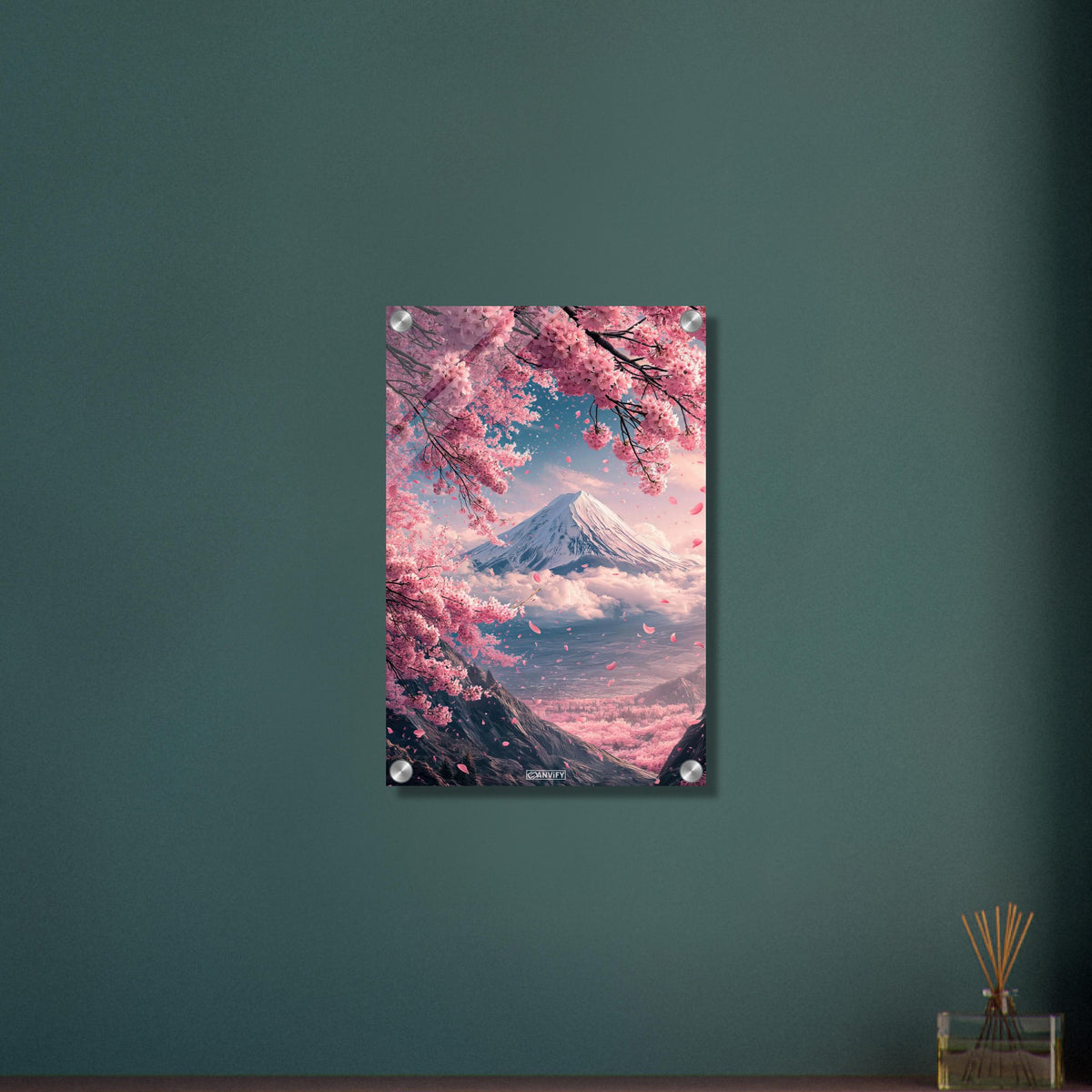 Japanischer Kirschblütenbaum mit Blick auf den Berg Fuji auf einem Acrylbild