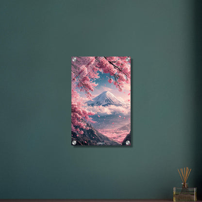 Japanischer Kirschblütenbaum mit Blick auf den Berg Fuji auf einem Acrylbild