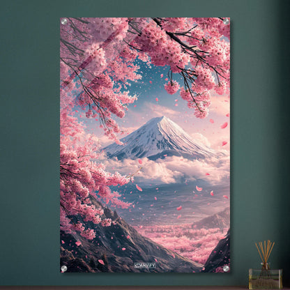 Japanischer Kirschblütenbaum mit Blick auf den Berg Fuji auf einem Acrylbild