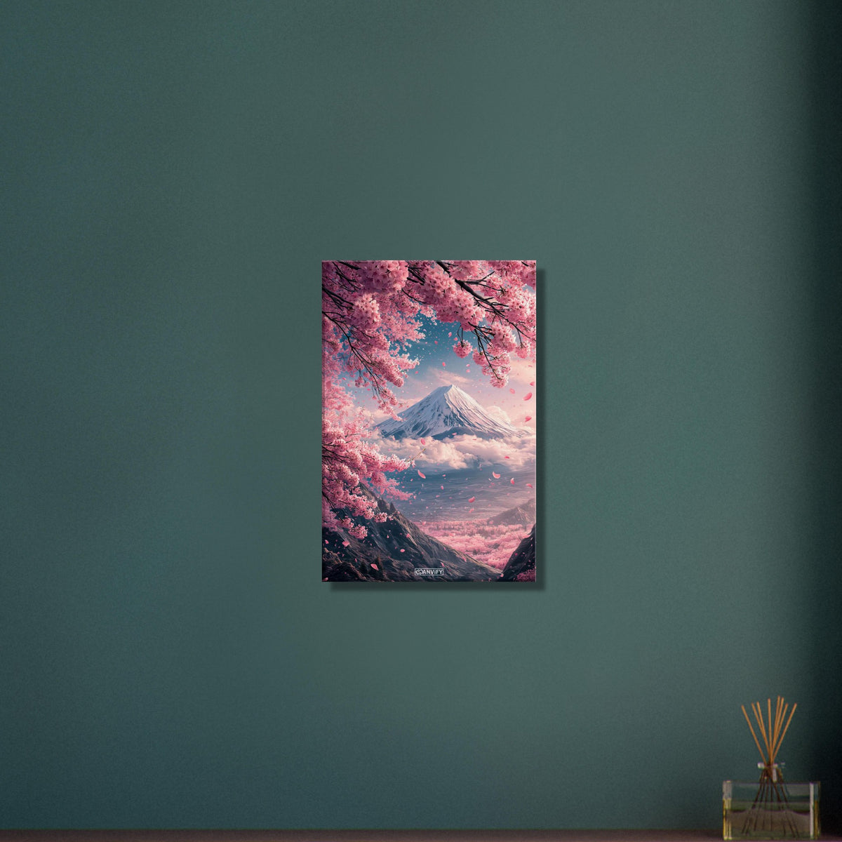 Japanischer Kirschblütenbaum mit Blick auf den Berg Fuji auf einer Leinwand
