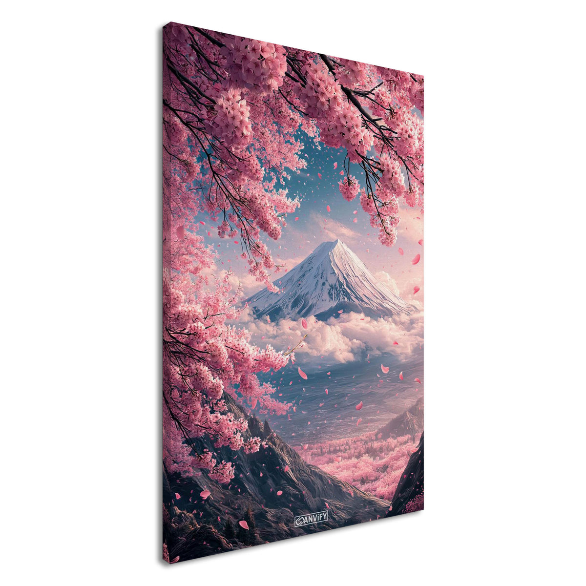 Japanischer Kirschblütenbaum mit Blick auf den Berg Fuji auf einer Leinwand