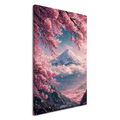 Japanischer Kirschblütenbaum mit Blick auf den Berg Fuji auf einer Leinwand