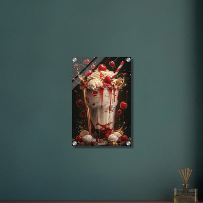 Kirsch-Milchshake mit Vanille Eiscreme auf einem Acrylbild