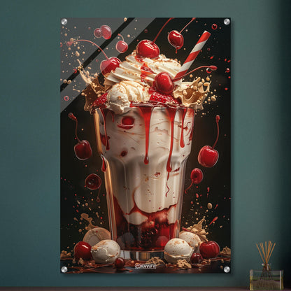 Kirsch-Milchshake mit Vanille Eiscreme auf einem Acrylbild