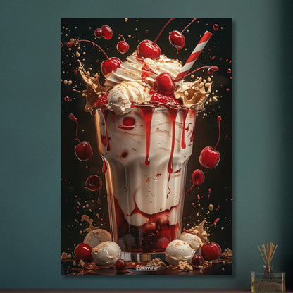 Kirsch-Milchshake mit Vanille Eiscreme auf Aluminium