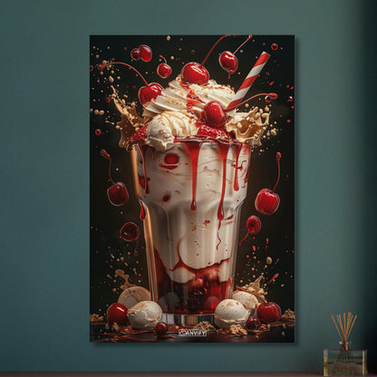 Kirsch-Milchshake mit Vanille Eiscreme auf einer Leinwand