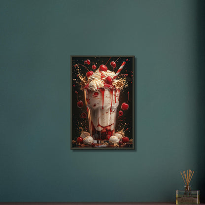 Kirsch-Milchshake mit Vanille Eiscreme auf einem Poster im Metallrahmen
