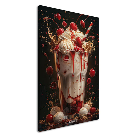Kirsch-Milchshake mit Vanille Eiscreme auf einer Leinwand