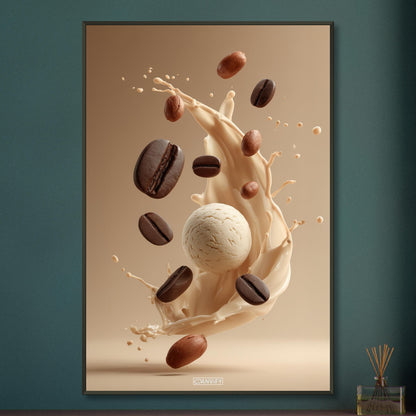 Eiskaffee und Vanilleeis auf einem Poster im Metallrahmen