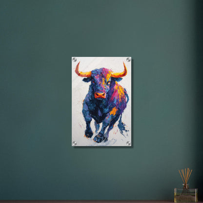 Stier mit bunten Acrylfarben gemalt auf einem Acrylbild