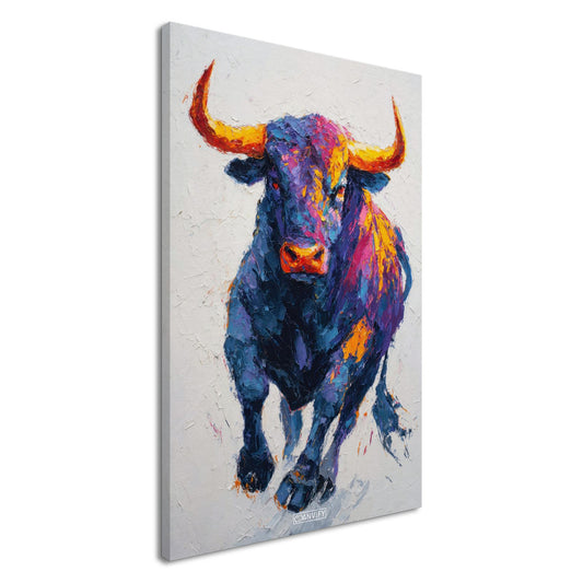 Stier mit bunten Acrylfarben gemalt auf einer Leinwand