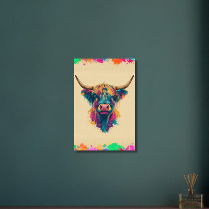 Buntes Hochlandrind Portrait auf Aluminium