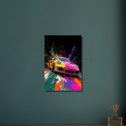 Porsche 911 in bunten Acrylfarben auf Aluminium