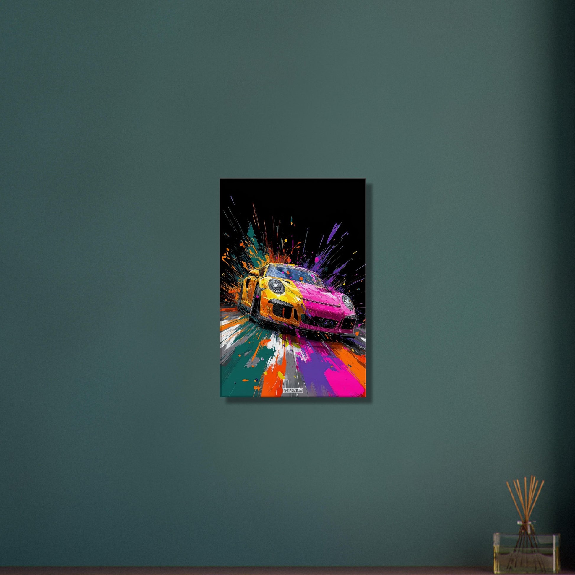Porsche 911 in bunten Acrylfarben auf einer Leinwand