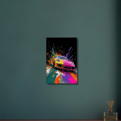 Porsche 911 in bunten Acrylfarben auf einer Leinwand