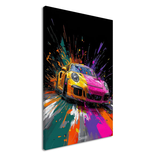 Porsche 911 in bunten Acrylfarben auf einer Leinwand
