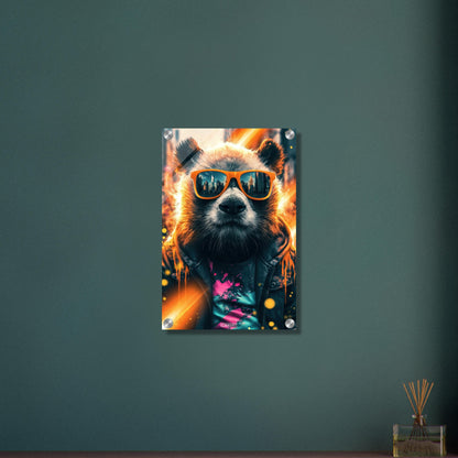 Cooler Panda mit Sonnenbrille im Street Art-Stil auf einem Acrylbild