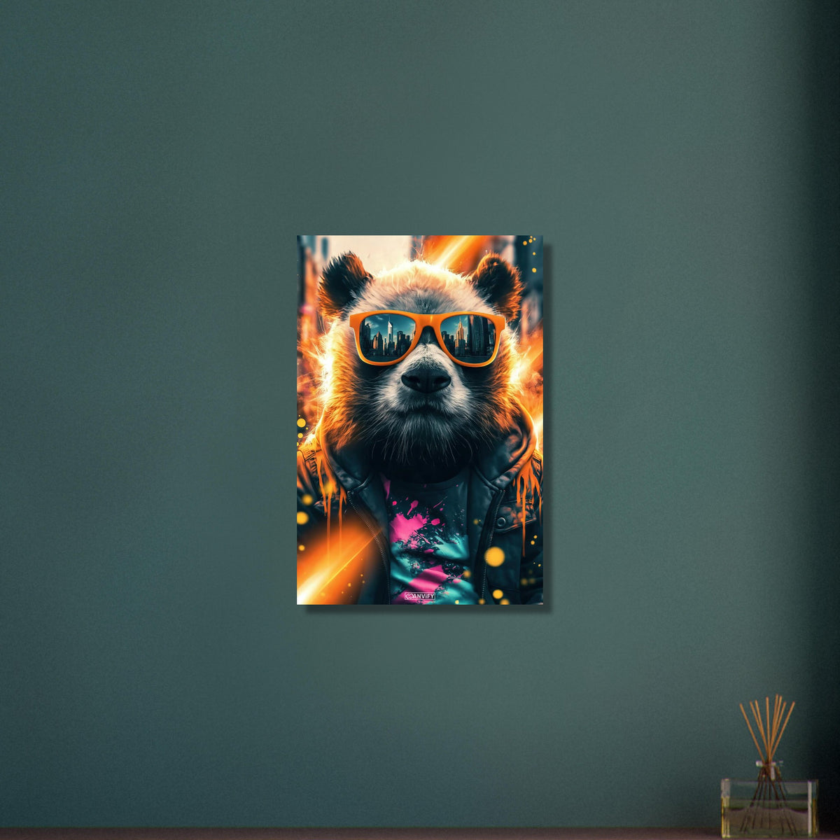 Cooler Panda mit Sonnenbrille im Street Art-Stil auf Aluminium