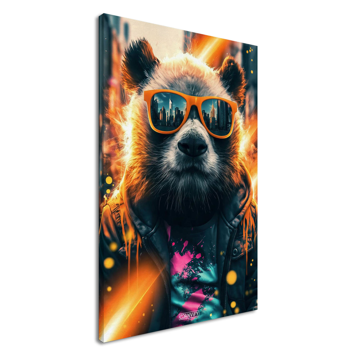 Cooler Panda mit Sonnenbrille im Street Art-Stil auf einer Leinwand