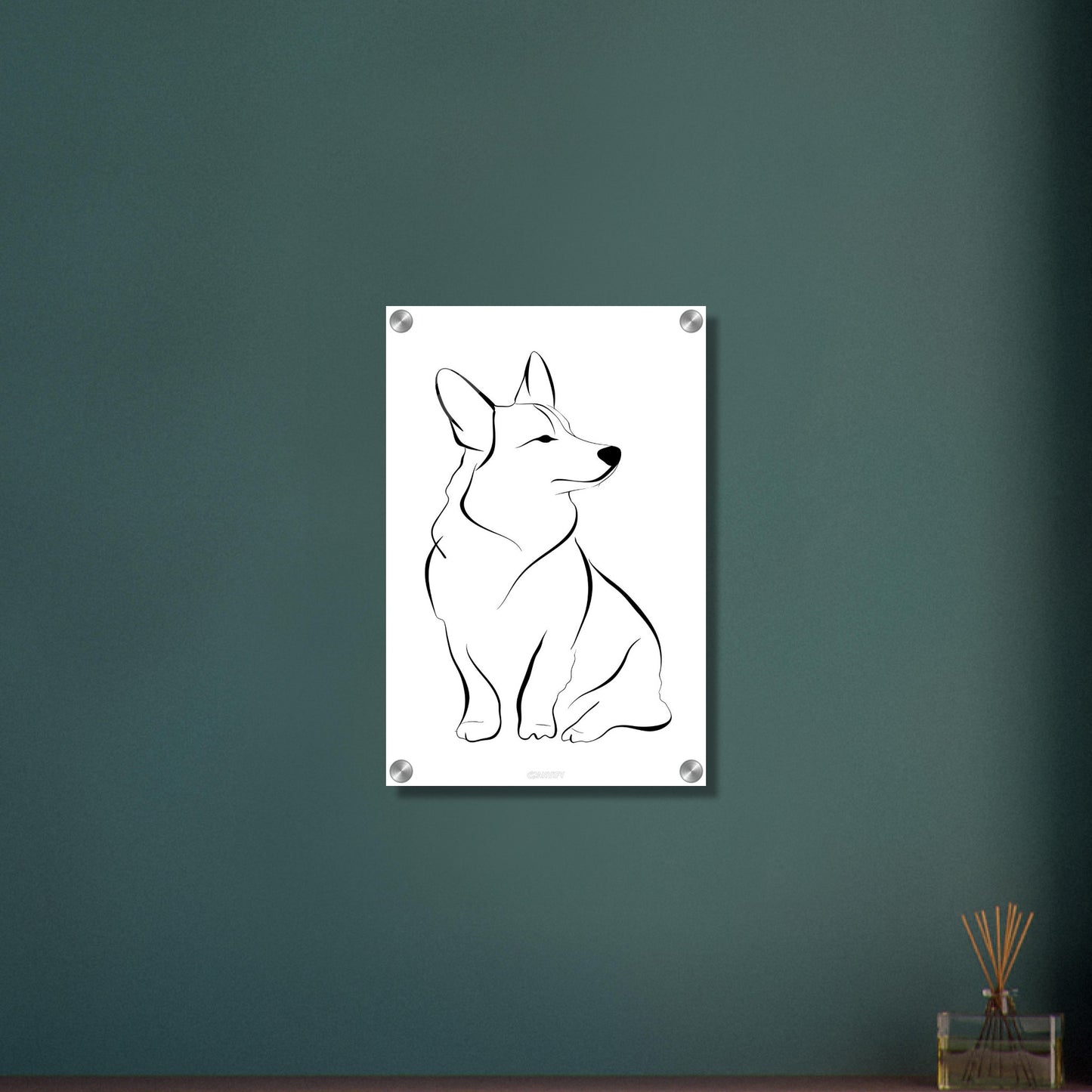 Welsh Corgi mit einer Linie gezeichnet auf einem Acrylbild