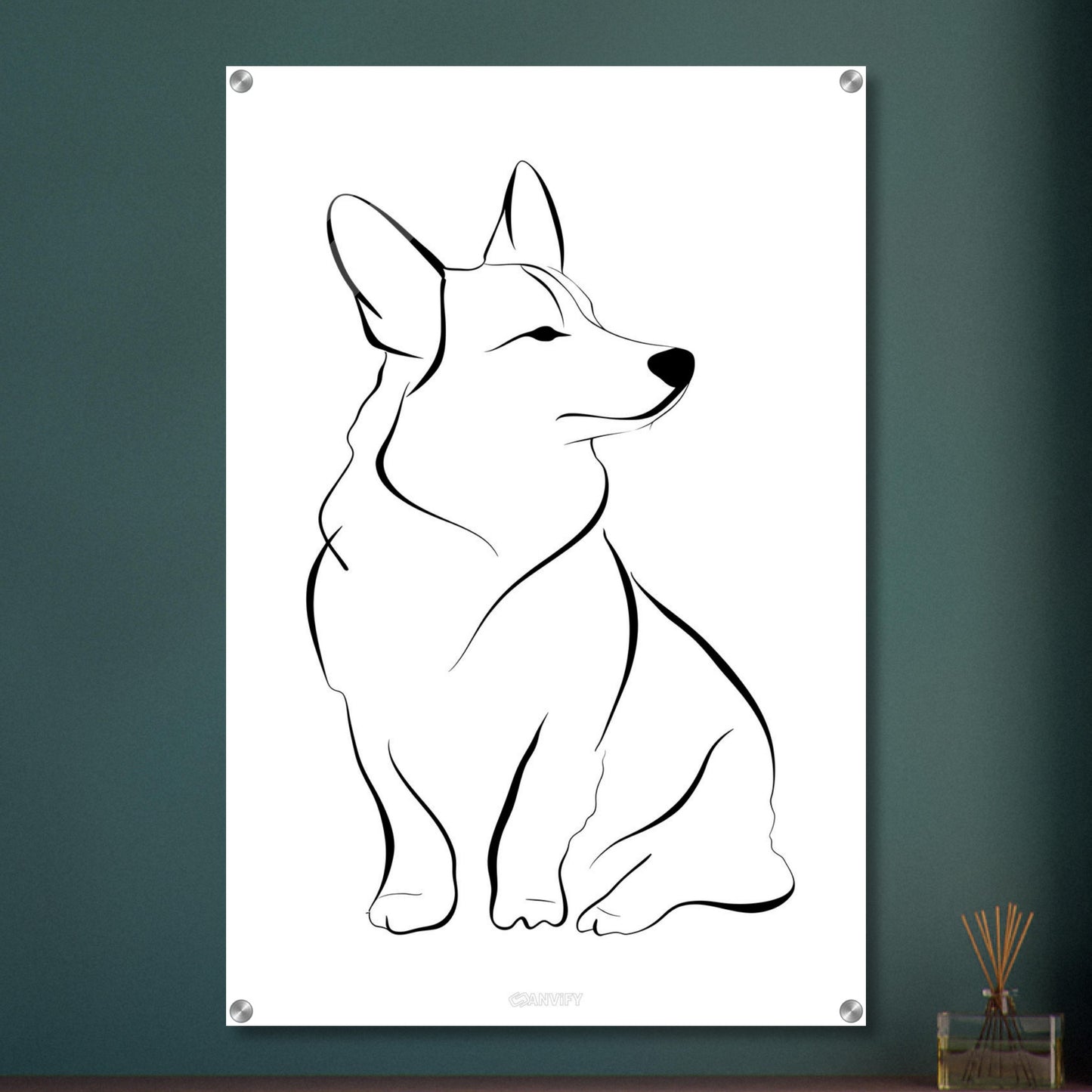 Welsh Corgi mit einer Linie gezeichnet auf einem Acrylbild