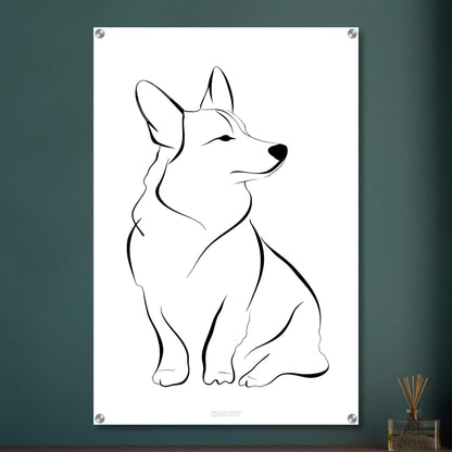 Welsh Corgi mit einer Linie gezeichnet auf einem Acrylbild