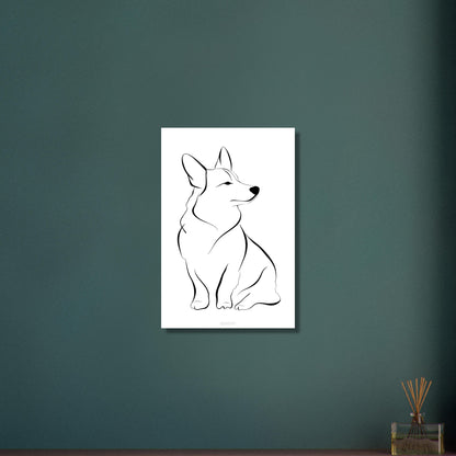 Welsh Corgi mit einer Linie gezeichnet auf Aluminium