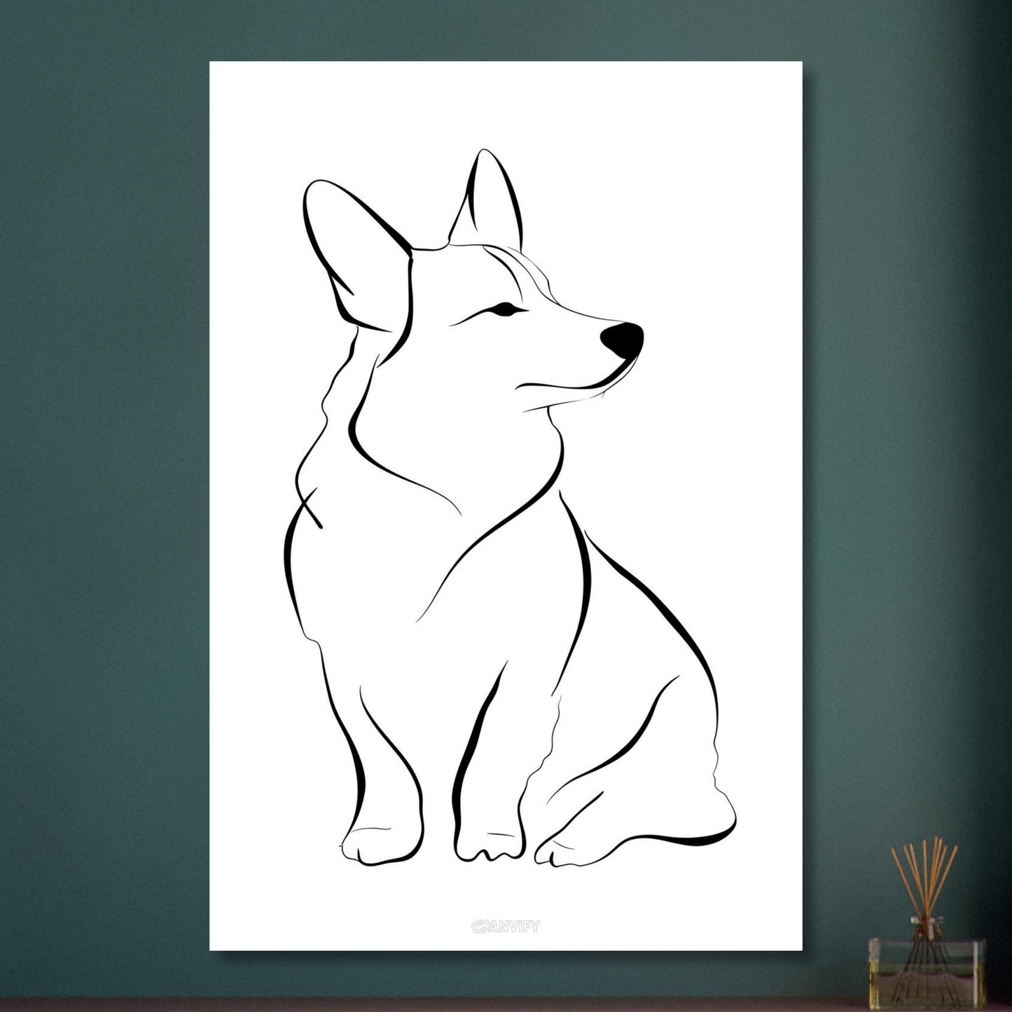 Welsh Corgi mit einer Linie gezeichnet auf Aluminium