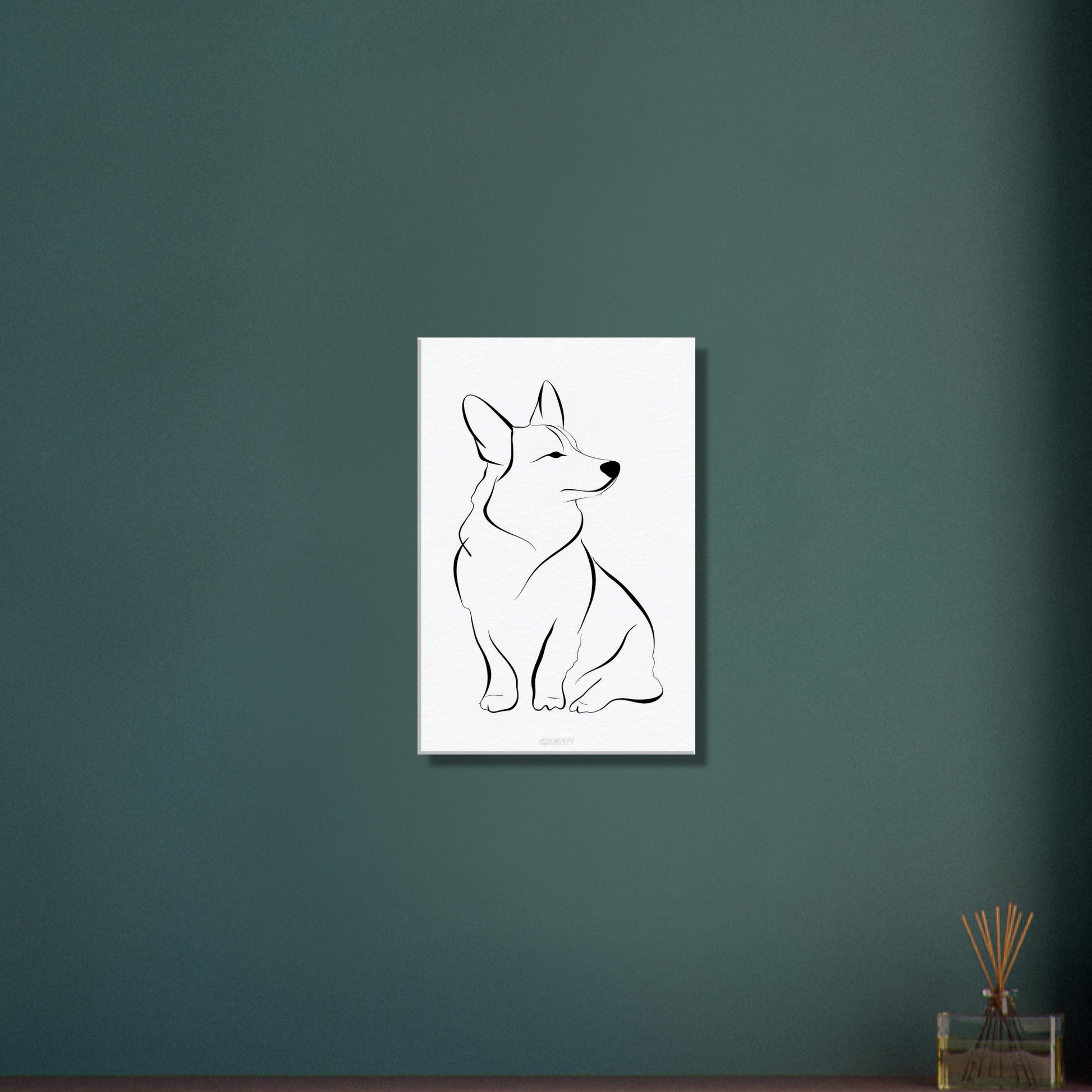 Welsh Corgi mit einer Linie gezeichnet auf einer Leinwand