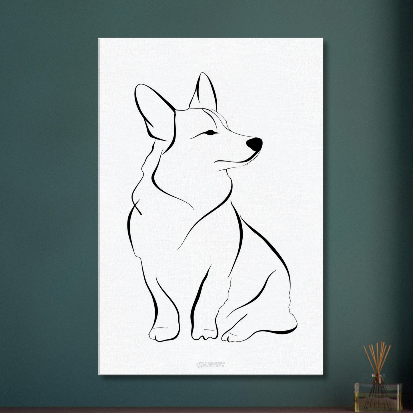 Welsh Corgi mit einer Linie gezeichnet auf einer Leinwand