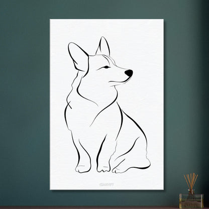 Welsh Corgi mit einer Linie gezeichnet auf einer Leinwand