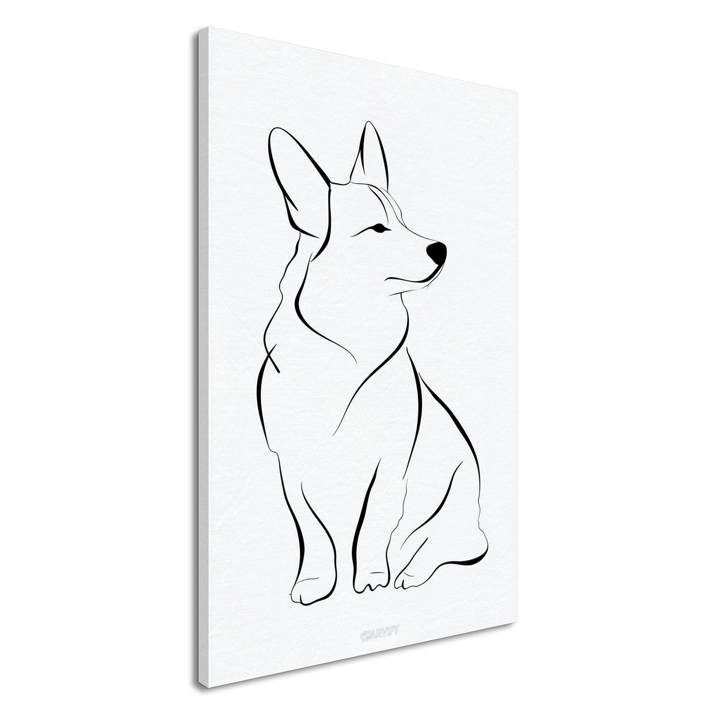 Welsh Corgi mit einer Linie gezeichnet auf einer Leinwand