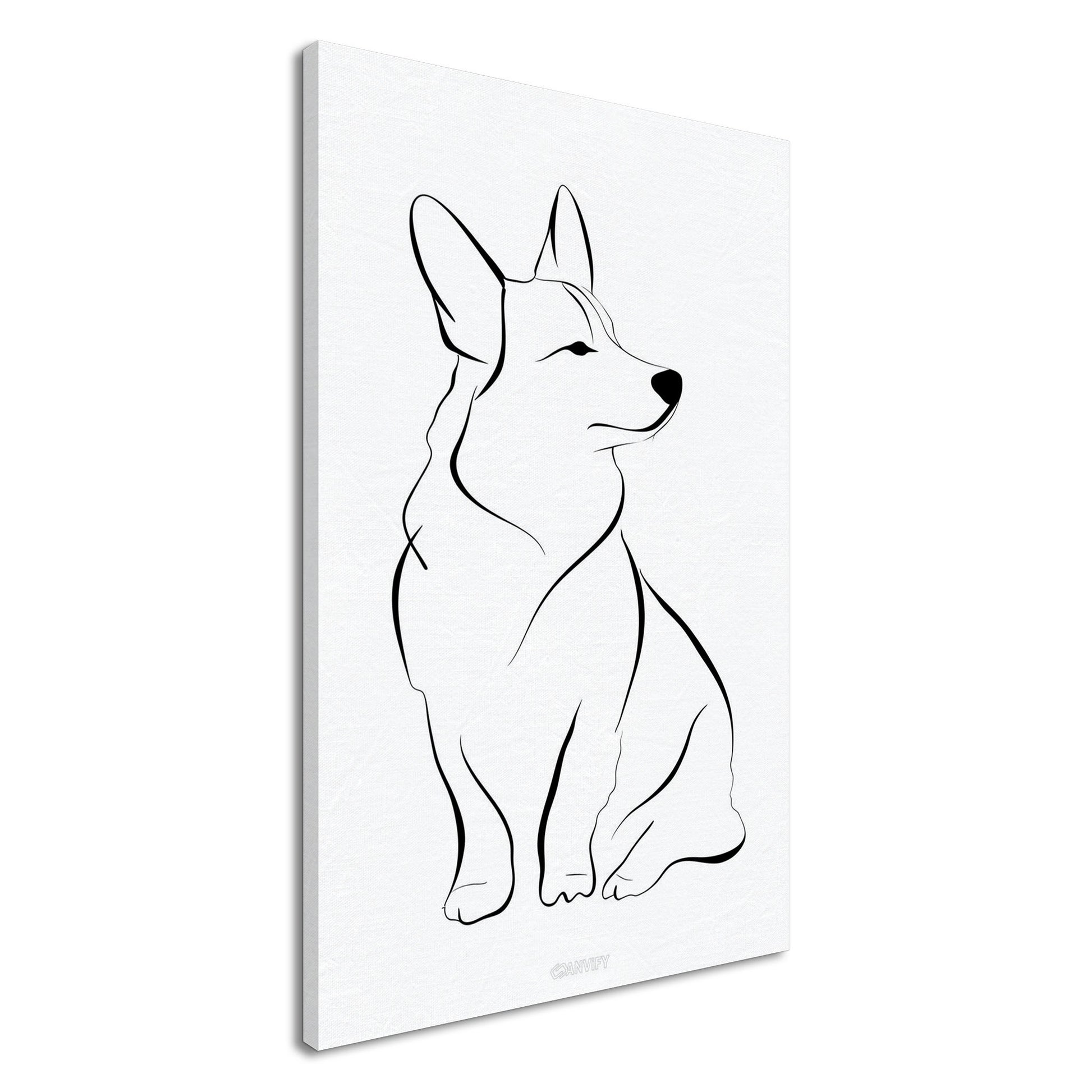 Welsh Corgi mit einer Linie gezeichnet auf einer Leinwand