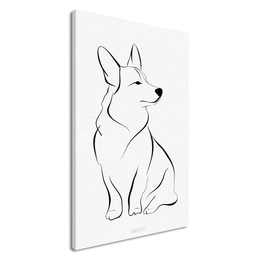 Welsh Corgi mit einer Linie gezeichnet auf einer Leinwand