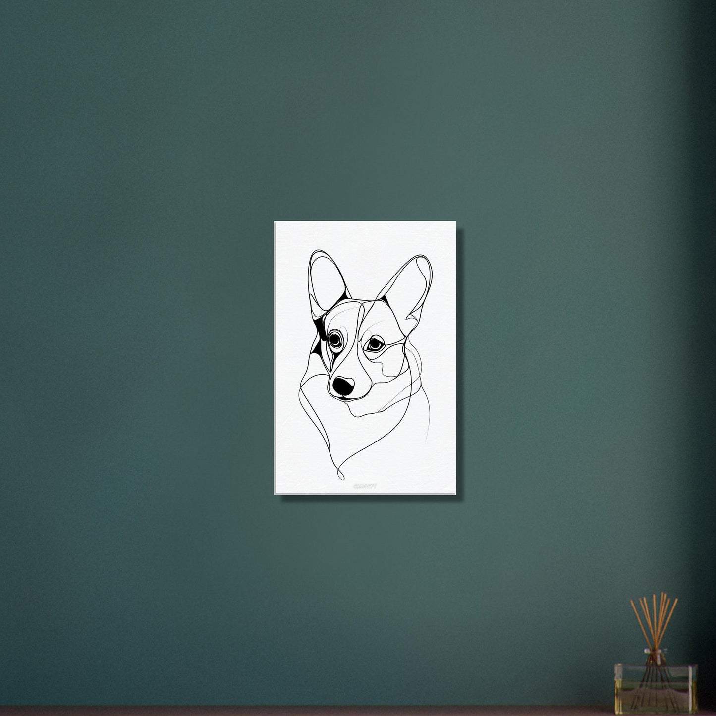 Welsh Corgi Portrait gezeichnet mit einer Linie auf einer Leinwand