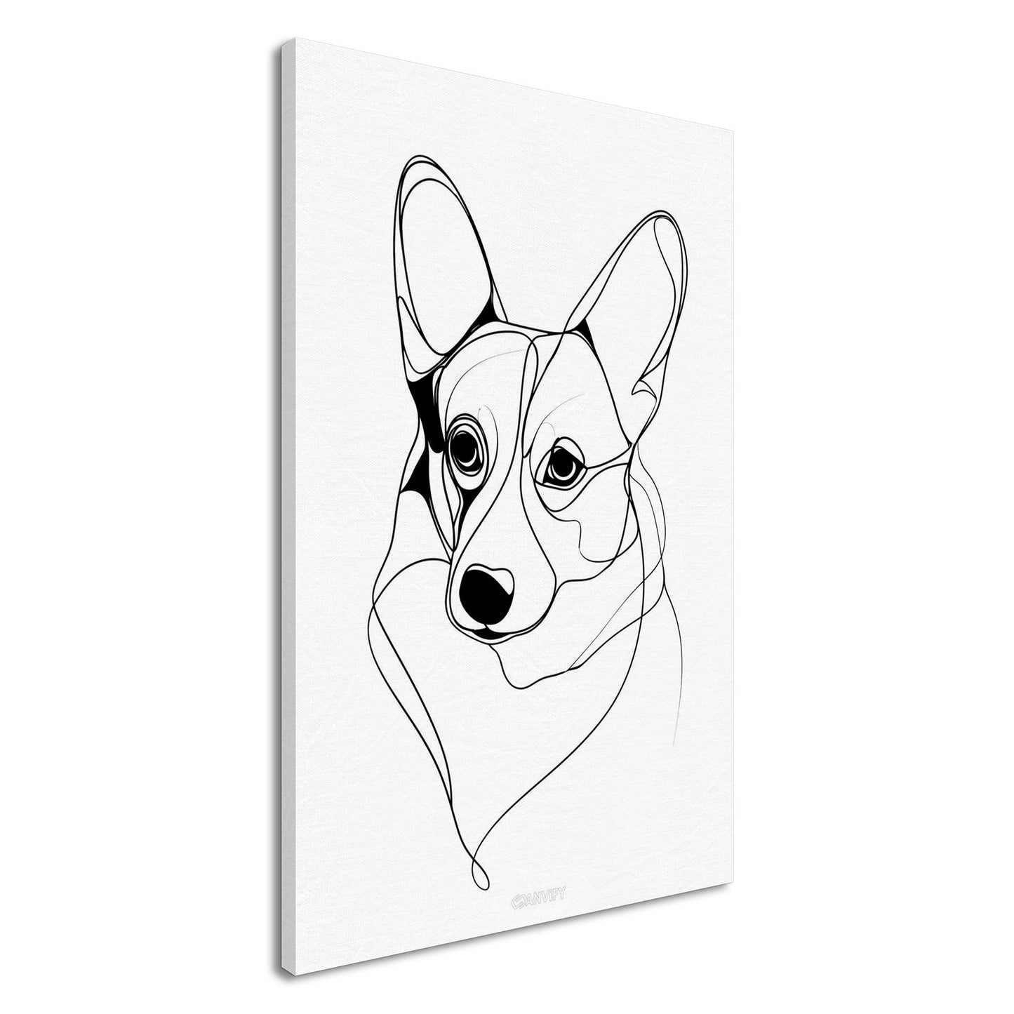 Welsh Corgi Portrait gezeichnet mit einer Linie auf einer Leinwand