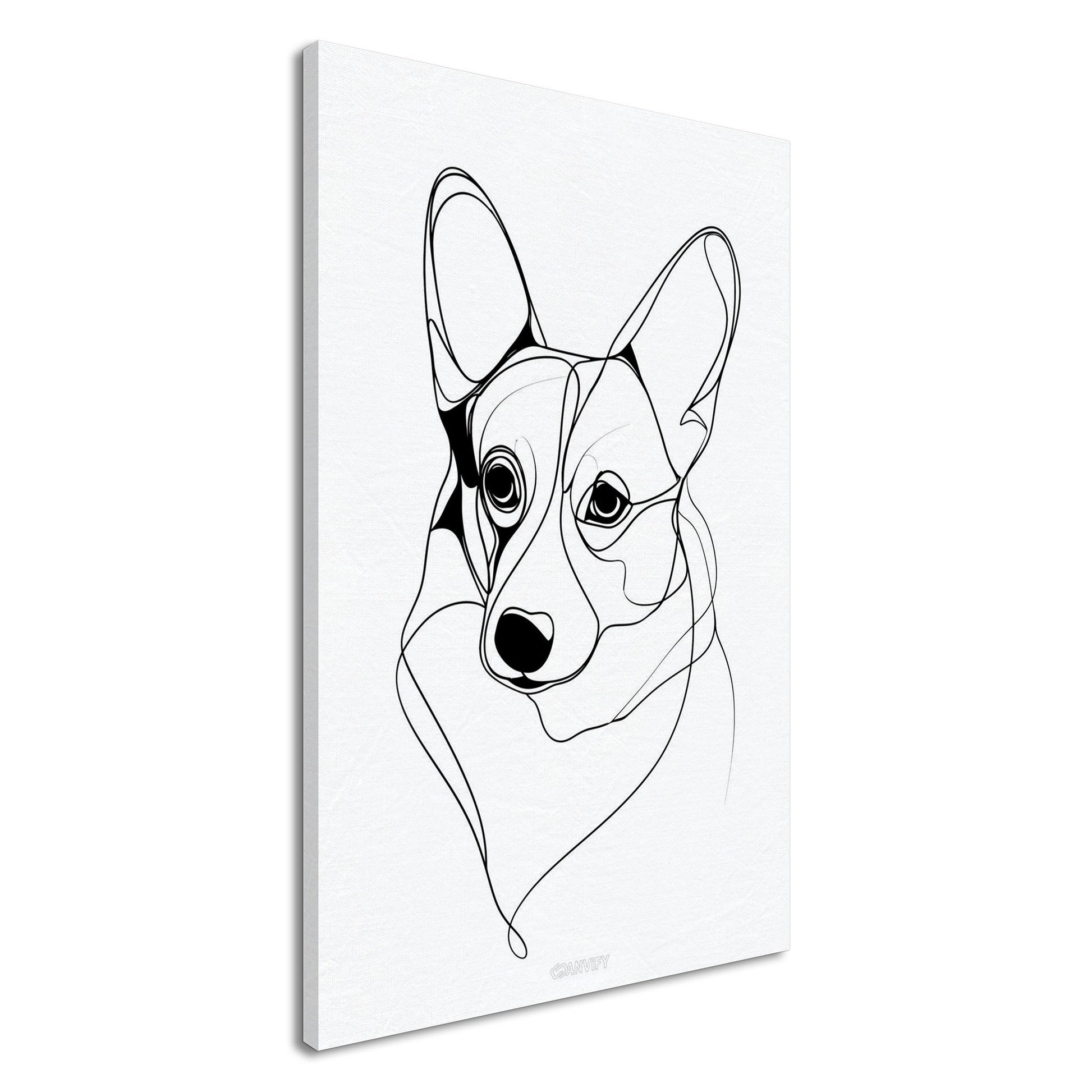 Welsh Corgi Portrait gezeichnet mit einer Linie auf einer Leinwand
